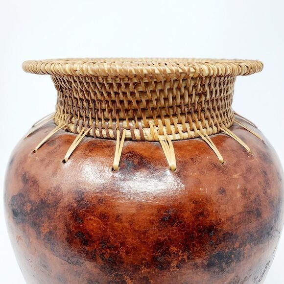 Decorative Ceramic/Clay Vase with Woven Fibers - Picture 3 of 8